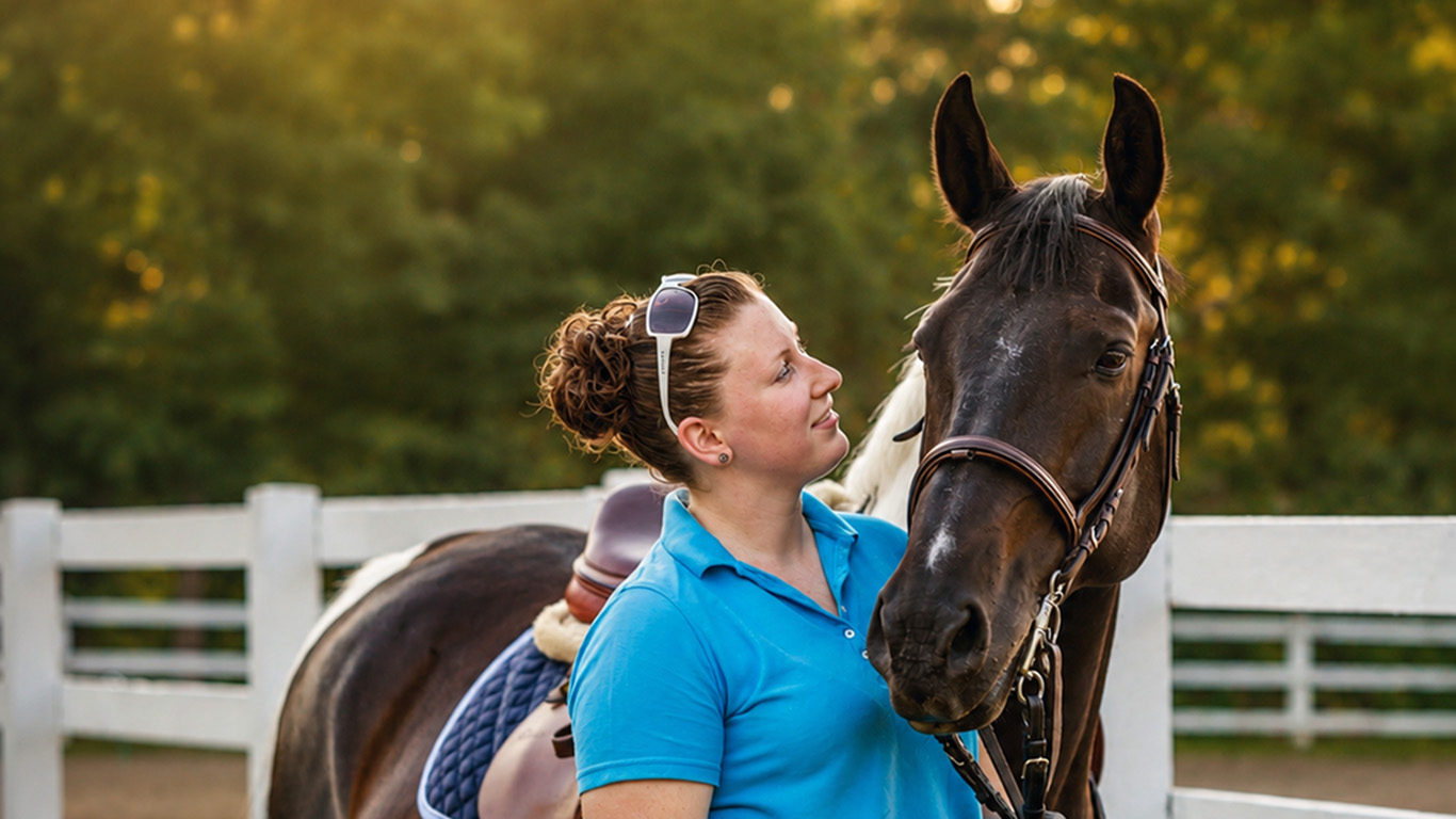 Katie sharing a quiet moment with her horse during an early equestrian portrait session
